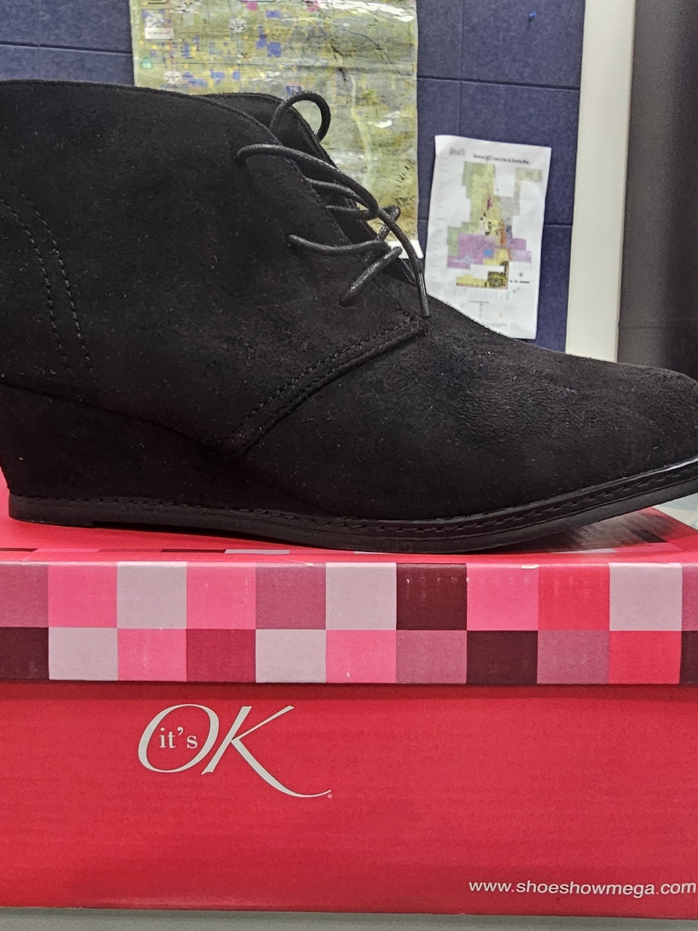 Black Suede Lace-Up Wedge Ankle Boot